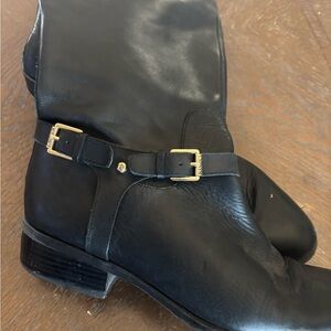 Ralph Lauren Black Leather Boots with Gold Buckle